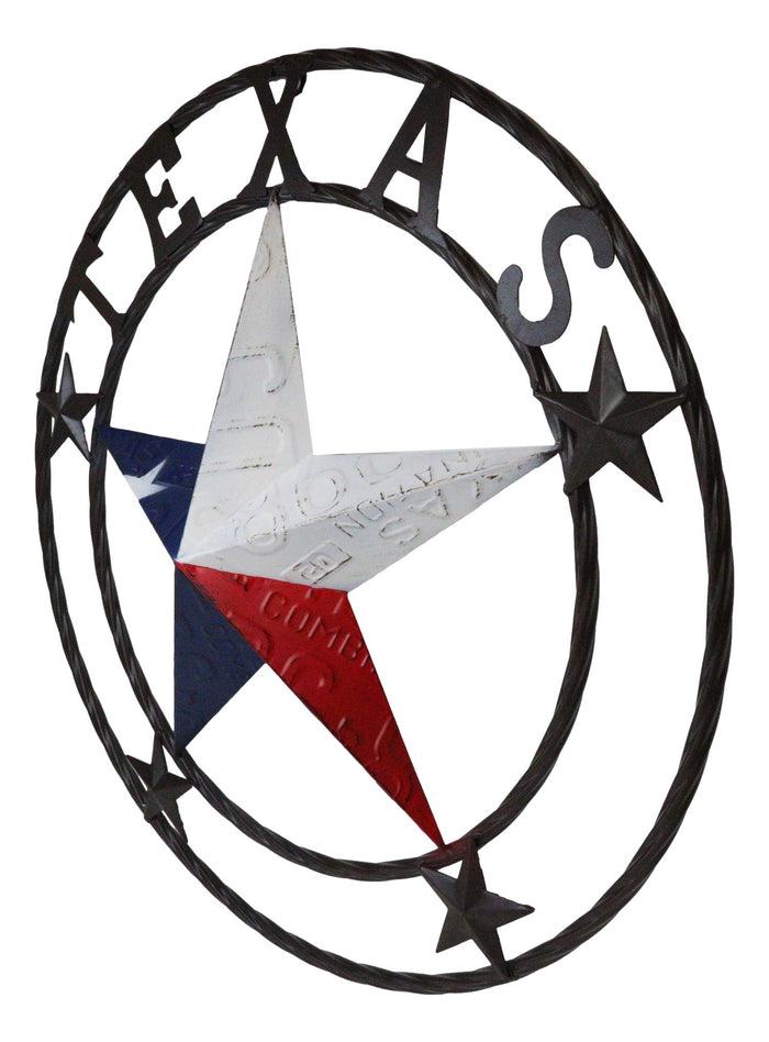 Ebros Gift Western Patriotic Lone Star State Texas With 4 Stars Metal Wall Circle Sign 24"D