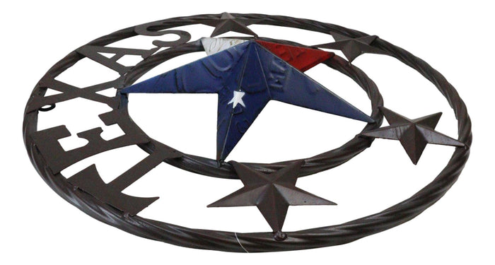Ebros Gift Western Patriotic Lone Star State Texas With Mini Stars Metal Wall Circle Sign