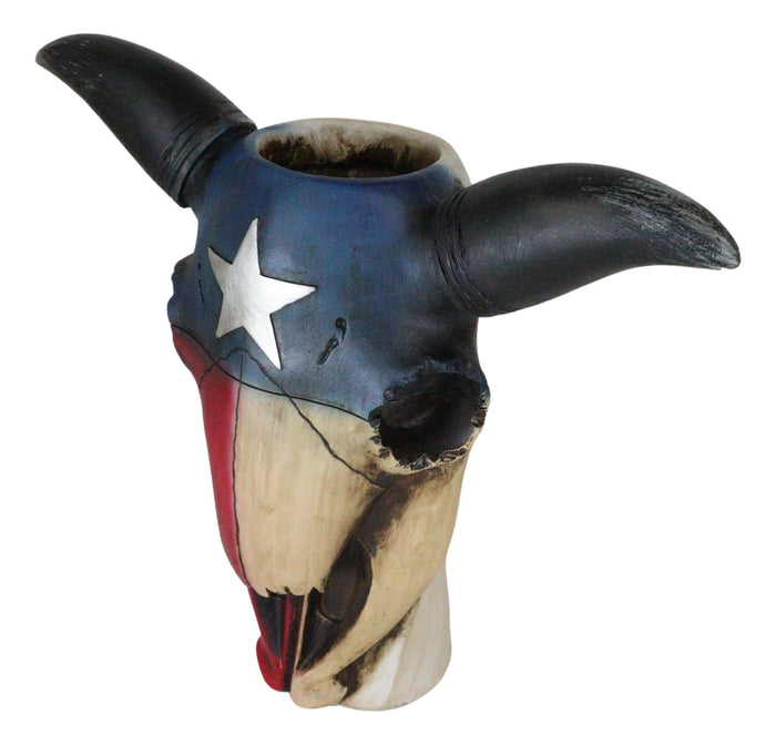 Ebros Gift Western Patriotic Texas State Flag Lone Star Rustic Cow Skull Vase Planter Decor