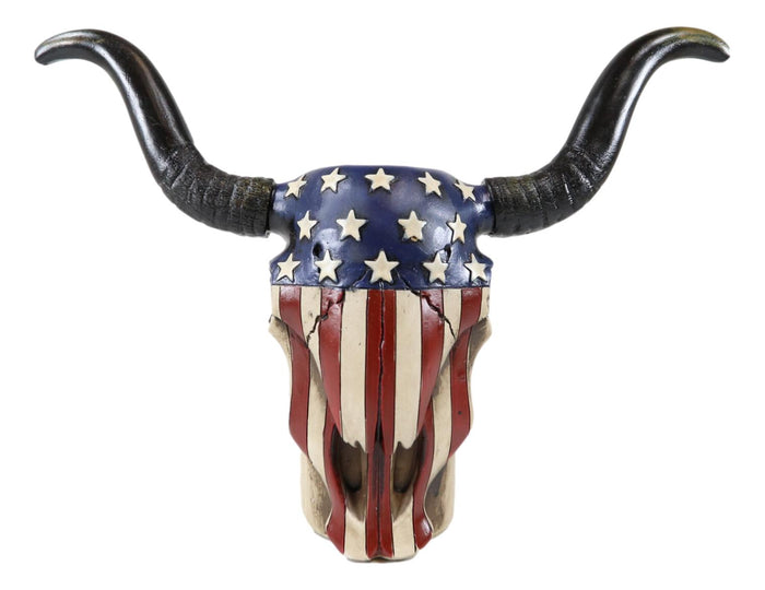 Ebros Gift Western Patriotic US American Flag Old Faithful Longhorn Cow Skull Vase Planter