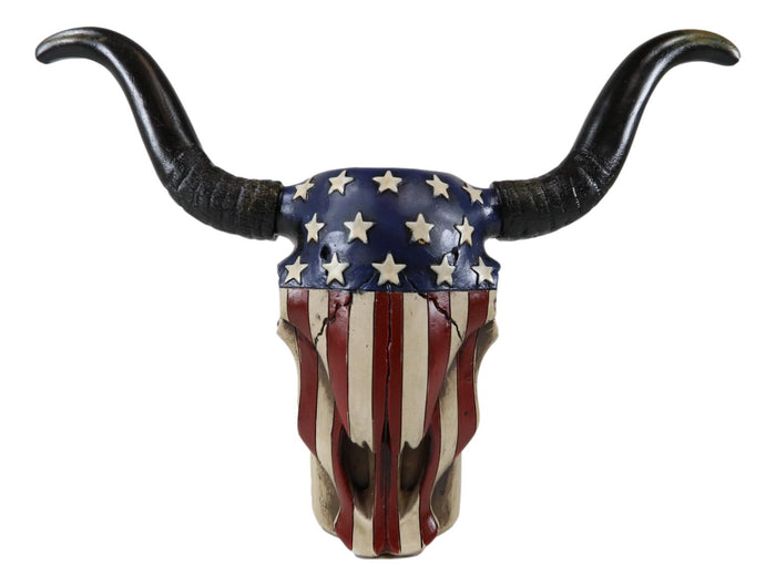 Ebros Gift Western Patriotic US American Flag Old Faithful Longhorn Cow Skull Vase Planter