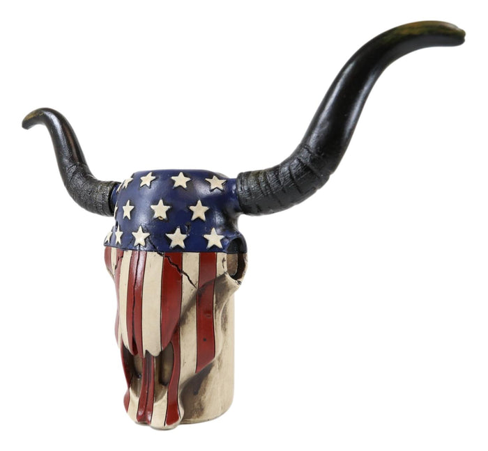 Ebros Gift Western Patriotic US American Flag Old Faithful Longhorn Cow Skull Vase Planter