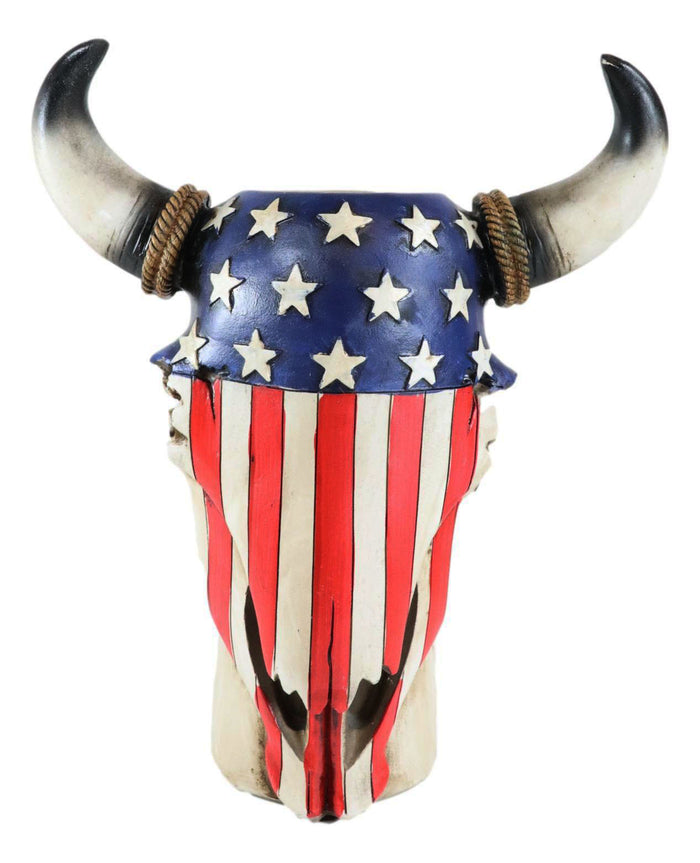 Ebros Gift Western Patriotic US American Flag Star Spangled Banner Cow Skull Vase Planter