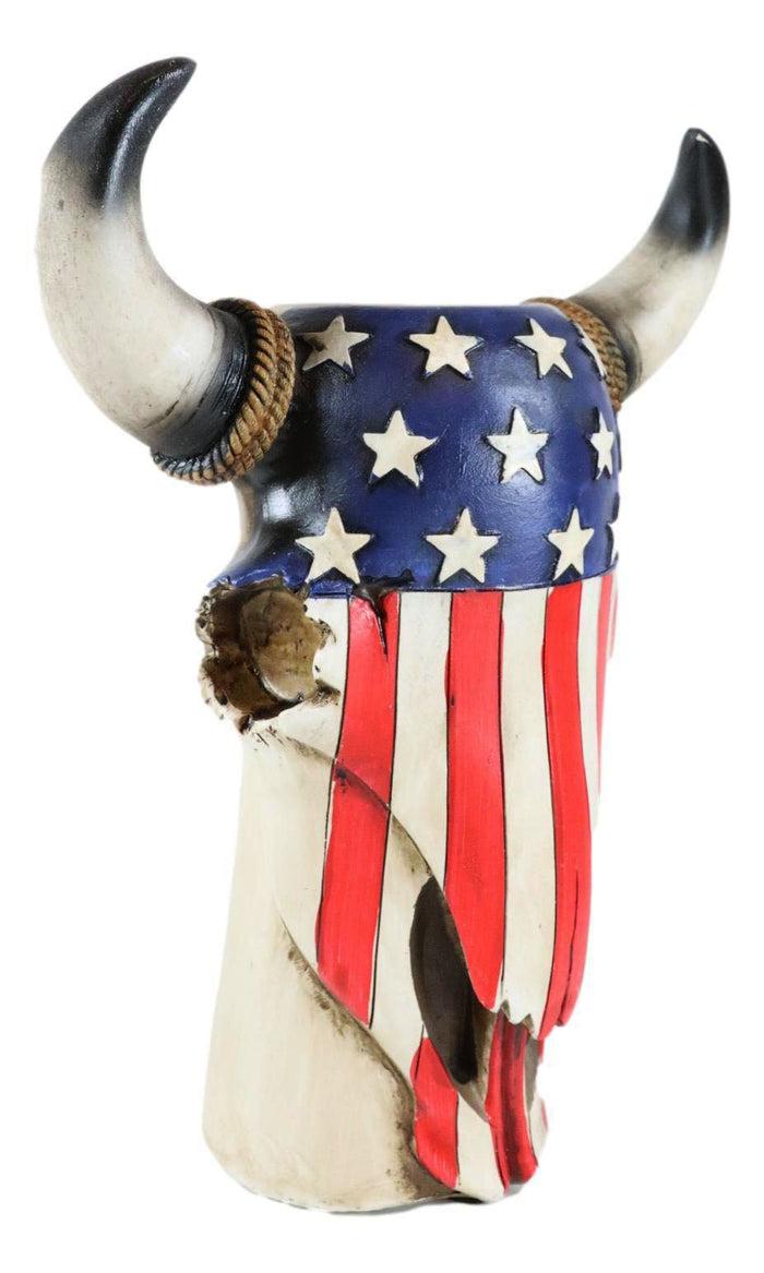 Ebros Gift Western Patriotic US American Flag Star Spangled Banner Cow Skull Vase Planter