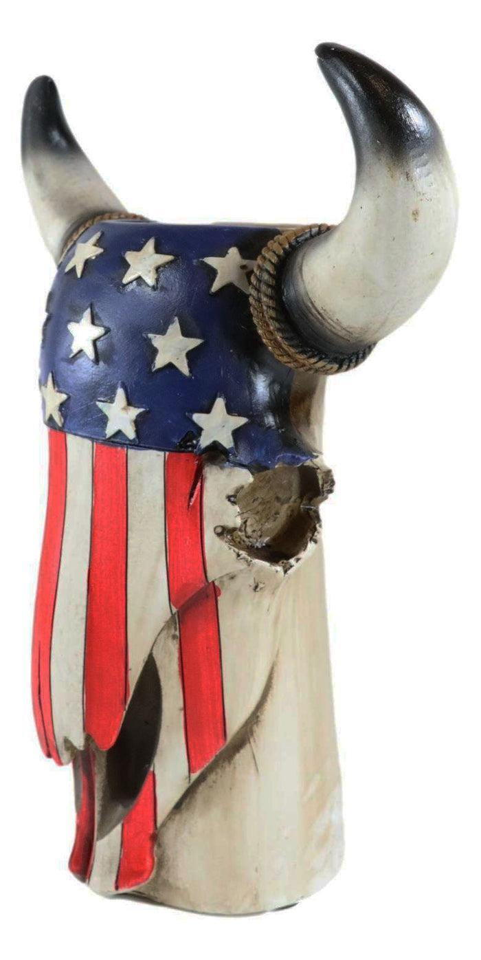 Ebros Gift Western Patriotic US American Flag Star Spangled Banner Cow Skull Vase Planter