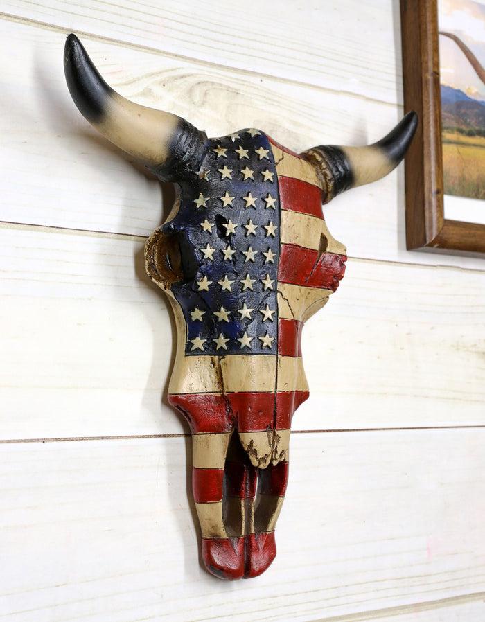 Ebros Gift Western Patriotic US American Flag Steer Bison Bull Cow Skull Wall Decor Plaque