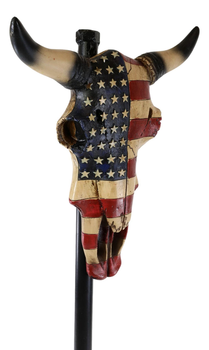 Ebros Gift Western Patriotic US American Flag Steer Bison Bull Cow Skull Wall Decor Plaque