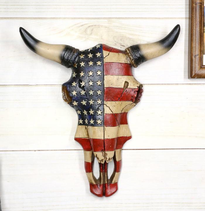ebros gift Western Patriotic US American Flag Steer Bison Bull Cow Skull Wall Decor Plaque