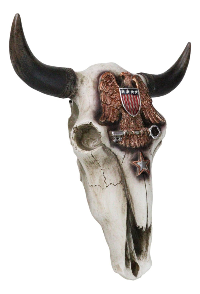 Ebros Gift Western Patriotic USA Flag Army Branch Eagle Key Emblem Cow Skull Wall Decor