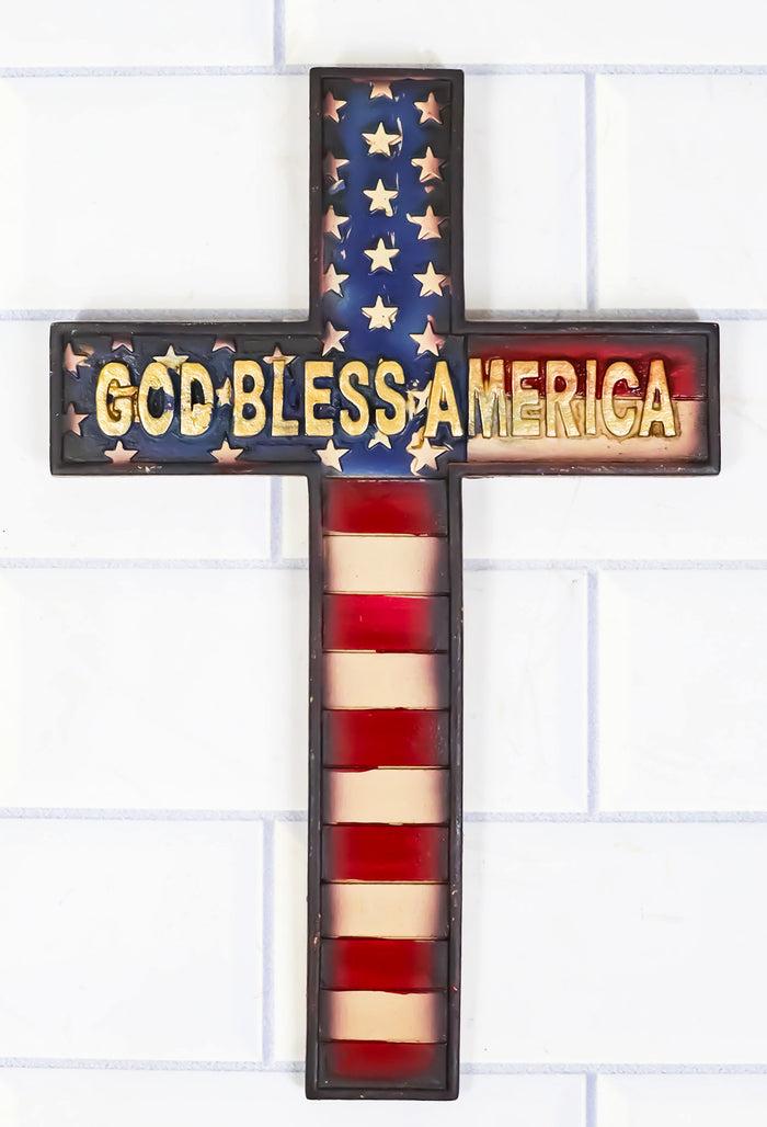 ebros gift Western Patriotic USA Flag Old Faithful God Bless America Memorial Wall Cross