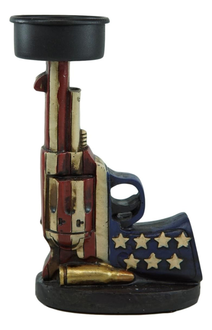 Ebros Gift Western Patriotic USA Flag Revolver Pistol Gun Votive Tea Light Candle Holder