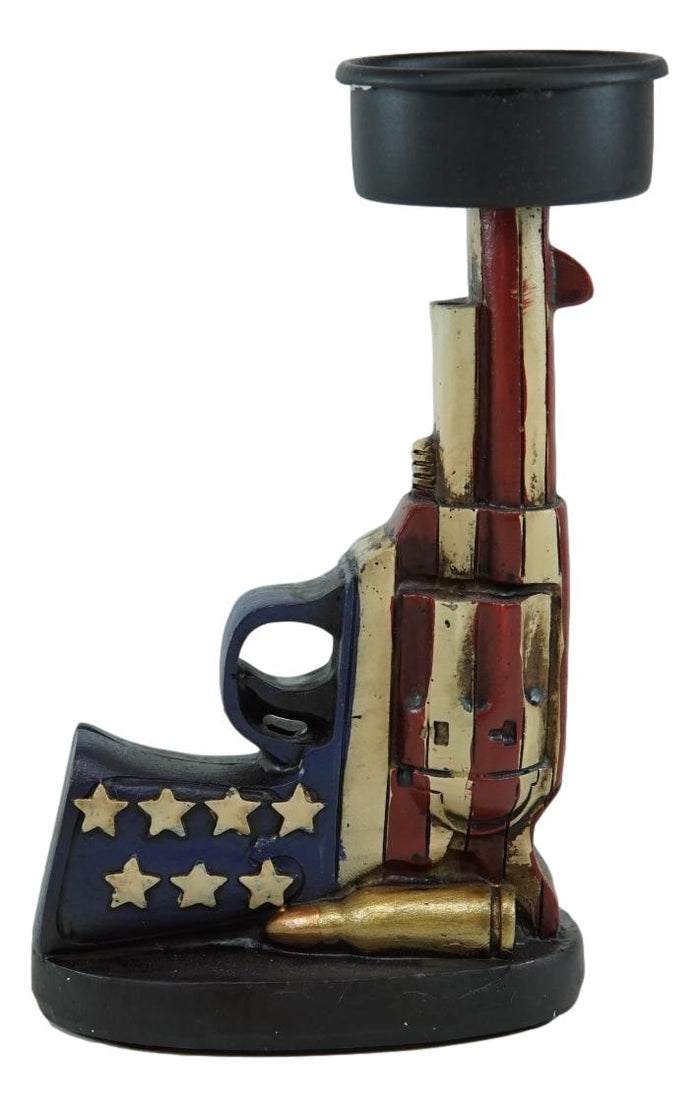 Ebros Gift Western Patriotic USA Flag Revolver Pistol Gun Votive Tea Light Candle Holder