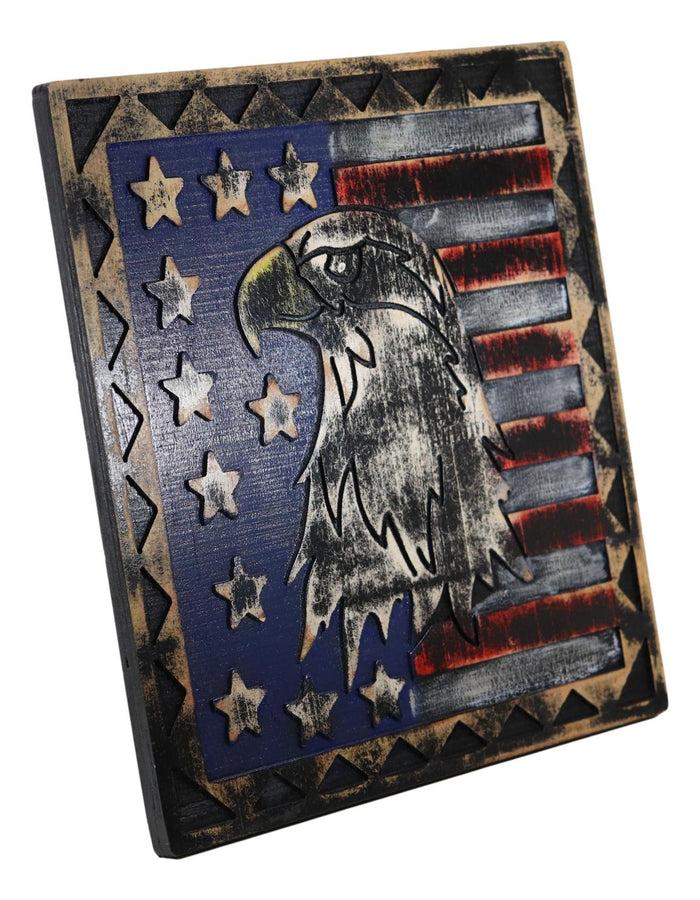 Ebros Gift Western Patriotic USA Flag With Bald Eagle Pride Of America Wooden Wall Decor