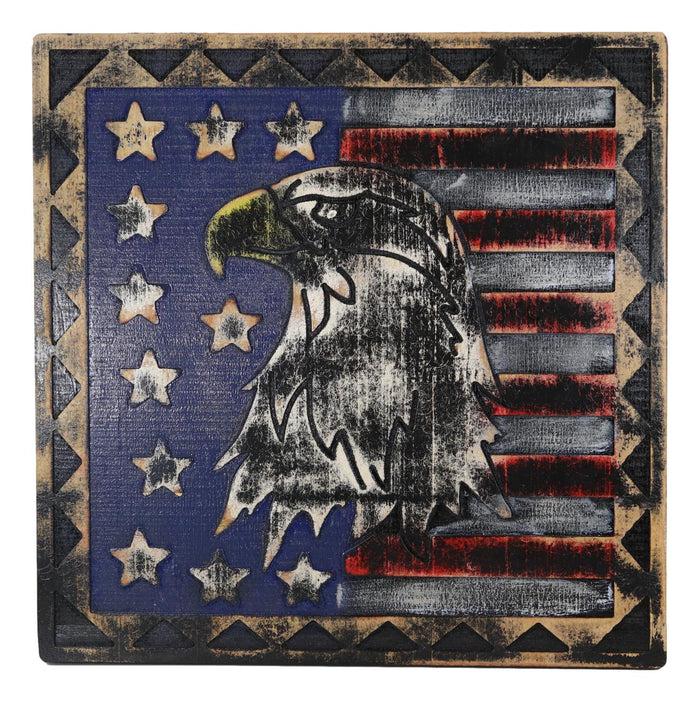 Ebros Gift Western Patriotic USA Flag With Bald Eagle Pride Of America Wooden Wall Decor