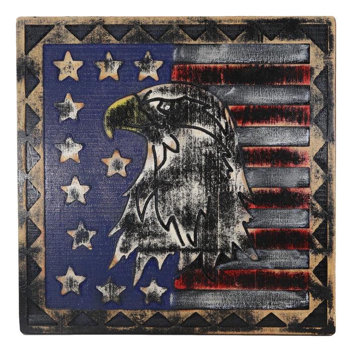 Ebros Gift Western Patriotic USA Flag With Bald Eagle Pride Of America Wooden Wall Decor