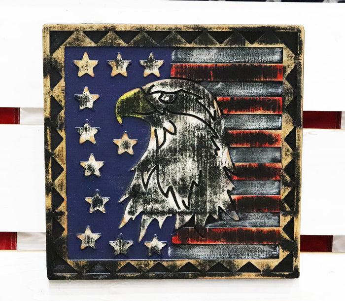 ebros gift Western Patriotic USA Flag With Bald Eagle Pride of America Wooden Wall Decor