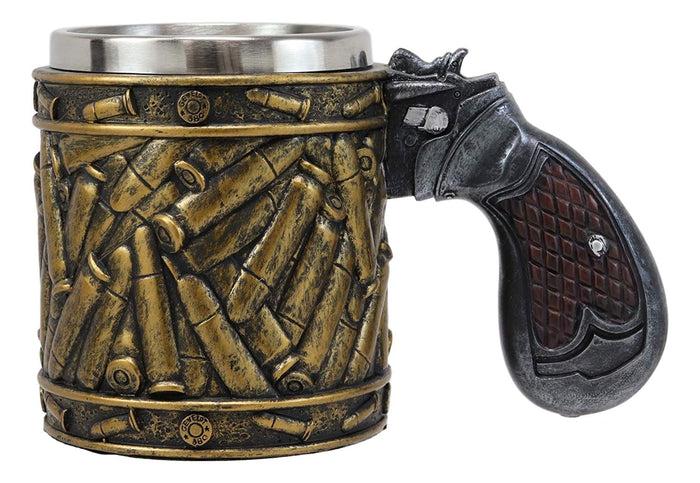 Ebros Gift Western Pistol Gun Ammo Bullet Shells Beer Stein Tankard Coffee Cup Mug 12oz
