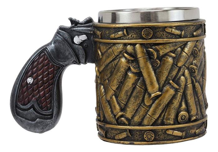 Ebros Gift Western Pistol Gun Ammo Bullet Shells Beer Stein Tankard Coffee Cup Mug 12oz