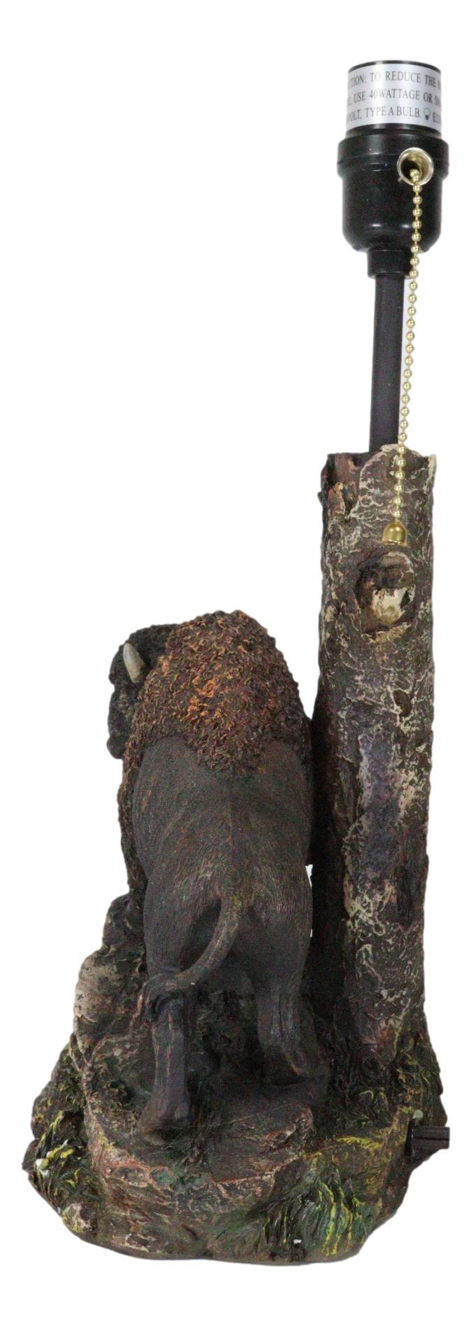 Ebros Gift Western Plains Bison Buffalo On Sloped Rocks By Tree Stump Desktop Table Lamp