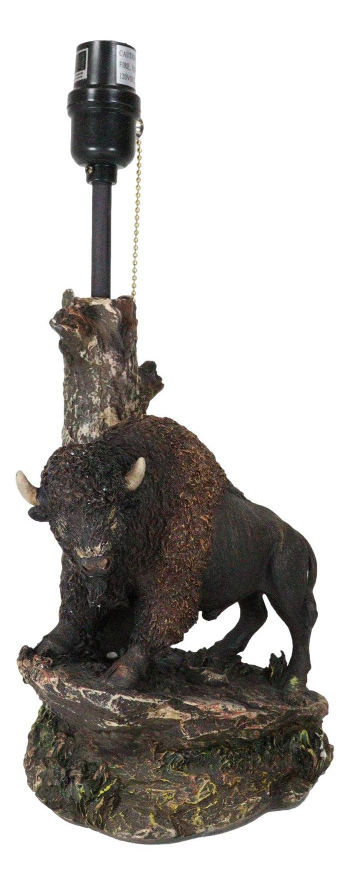 Ebros Gift Western Plains Bison Buffalo On Sloped Rocks By Tree Stump Desktop Table Lamp