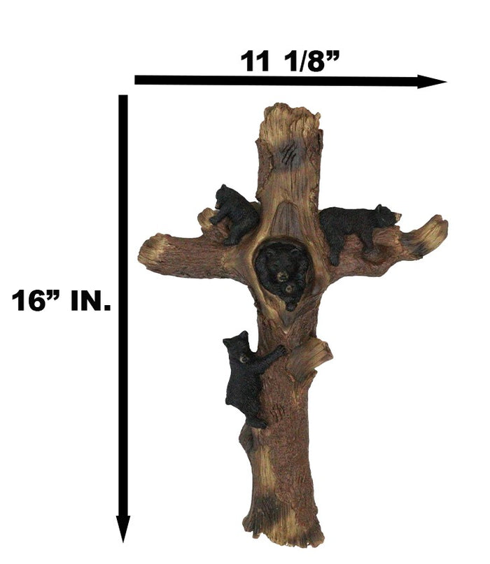 Ebros Gift Western Playful Climbing Black Bear Cubs With Mama Bear Faux Tree Log Wall Cross