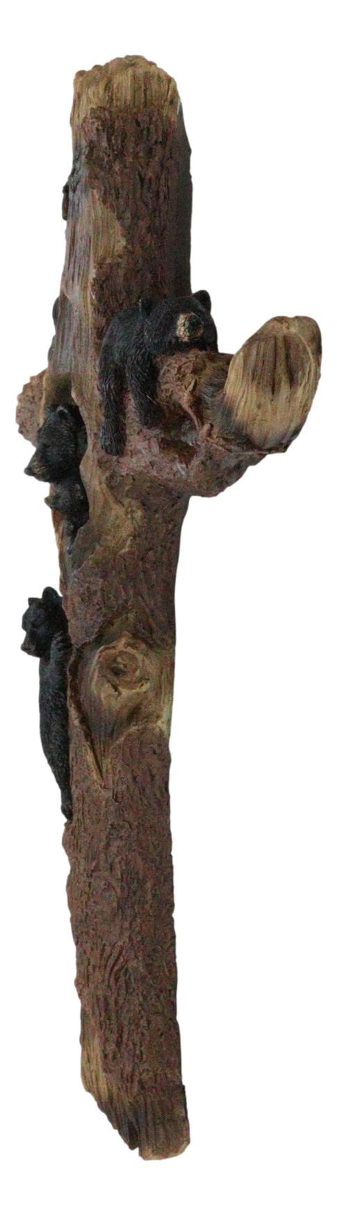 Ebros Gift Western Playful Climbing Black Bear Cubs With Mama Bear Faux Tree Log Wall Cross