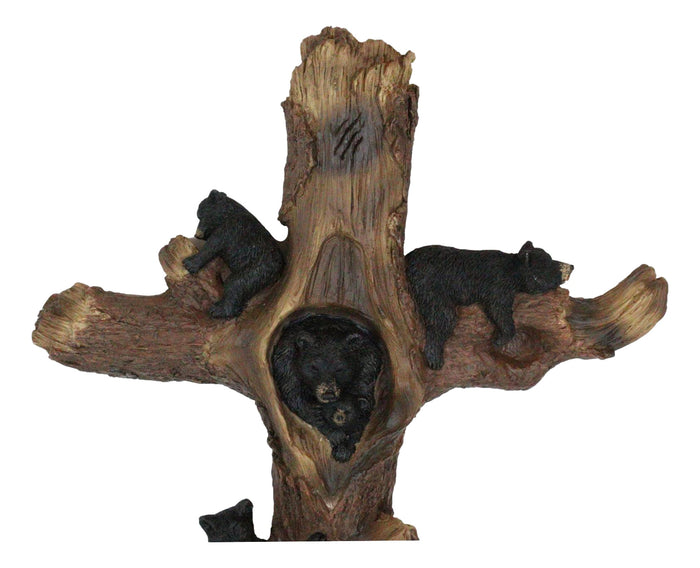 Ebros Gift Western Playful Climbing Black Bear Cubs With Mama Bear Faux Tree Log Wall Cross