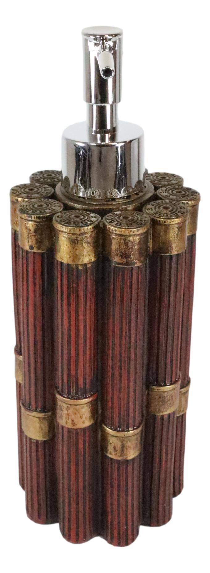 Ebros Gift Western Red And Gold 12 Gauge Shotgun Bullet Shells Liquid Soap Pump Dispenser