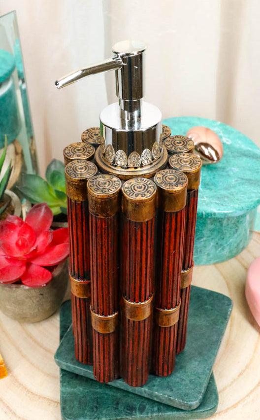 ebros gift Western Red and Gold 12 Gauge Shotgun Bullet Shells Liquid Soap Pump Dispenser