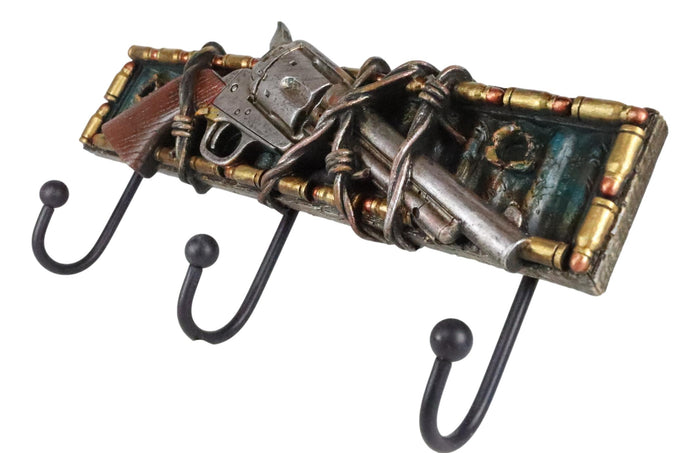 Ebros Gift Western Revolver Pistol Barbed Wires Bullet Shells 3-Peg Wall Hooks Plaque