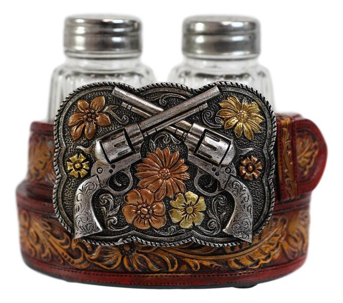 Ebros Gift Western Revolver Six Shooter Pistols On Belt Buckle Salt And Pepper Shakers Set