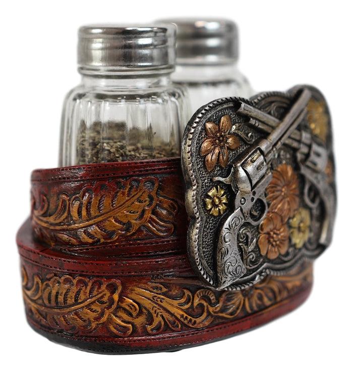 Ebros Gift Western Revolver Six Shooter Pistols On Belt Buckle Salt And Pepper Shakers Set
