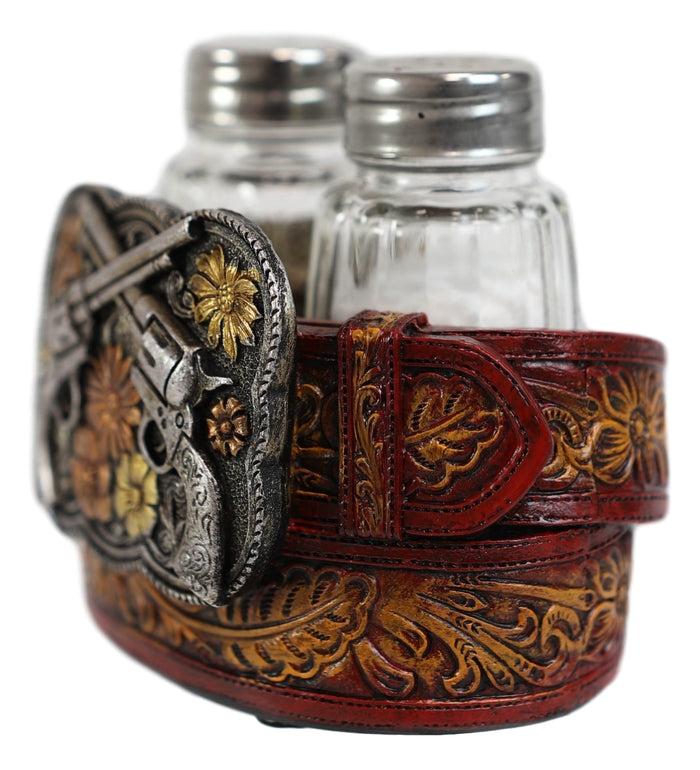 Ebros Gift Western Revolver Six Shooter Pistols On Belt Buckle Salt And Pepper Shakers Set