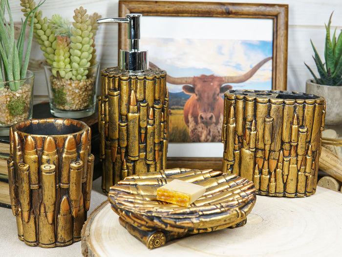 ebros gift Western Rifle Bullets Soap Pump Tumbler Cup Soap Dish And Toothbrush Holder Set