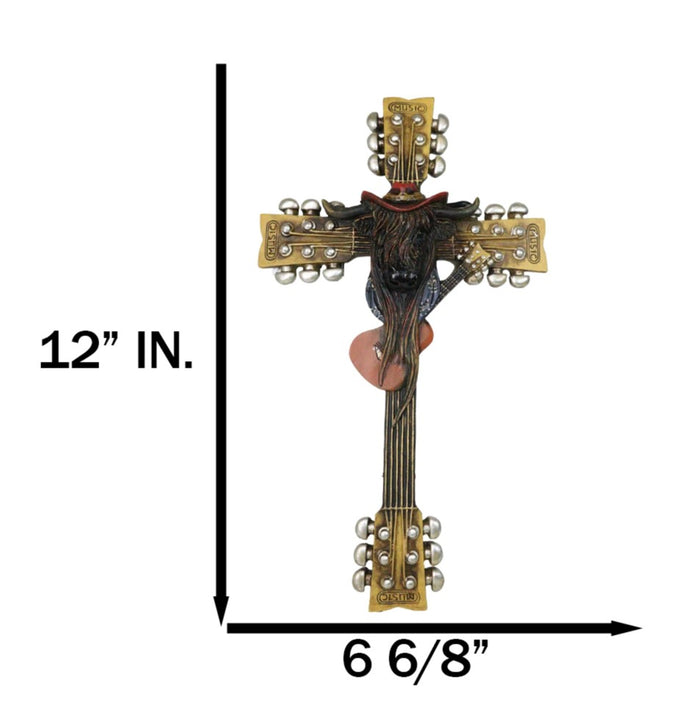 Ebros Gift Western Rock And Roll Music Guitars With Cowboy Highland Cow Wall Cross Plaque