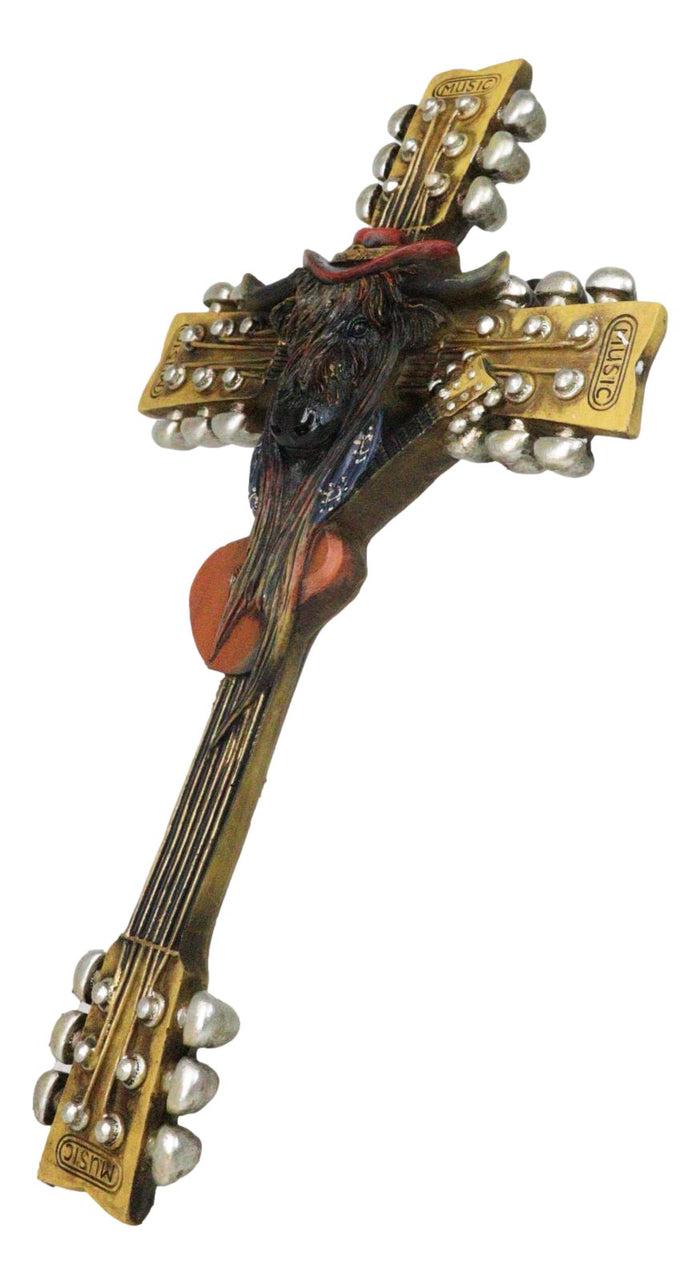 Ebros Gift Western Rock And Roll Music Guitars With Cowboy Highland Cow Wall Cross Plaque