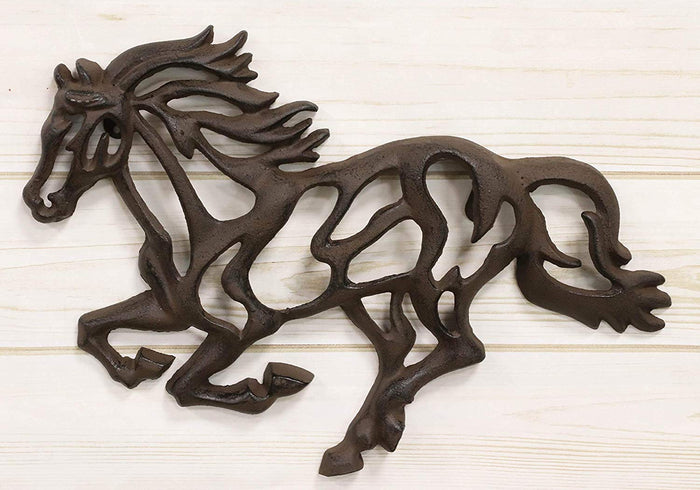 ebros gift Western Running Horse Filigree Design Cast Iron Metal Wall Decor Accent 14.5"W