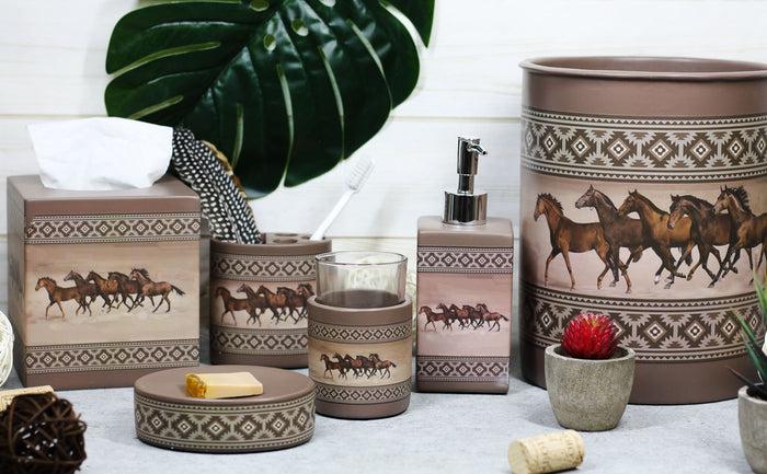 Ebros Gift Western Running Horses With Southwest Navajo Vectors 6 Piece Bathroom Accent Set