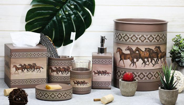 Ebros Gift Western Running Horses With Southwest Navajo Vectors 6 Piece Bathroom Accent Set