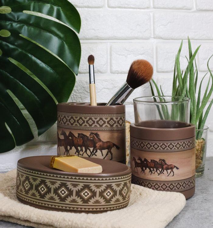 Ebros Gift Western Running Horses With Southwest Navajo Vectors 6 Piece Bathroom Accent Set