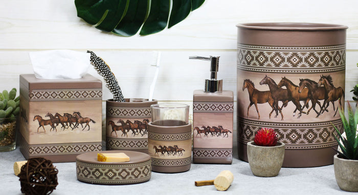 ebros gift Western Running Horses With Southwest Navajo Vectors 6 Piece Bathroom Accent Set