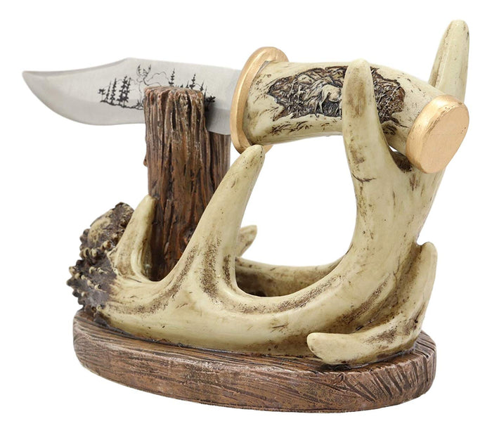 Ebros Gift Western Rustic 8 Point Buck Stag Deer Antlers Display With Elk Sculpted Dagger