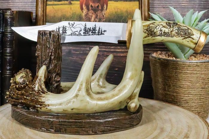 ebros gift Western Rustic 8 Point Buck Stag Deer Antlers Display With Elk Sculpted Dagger