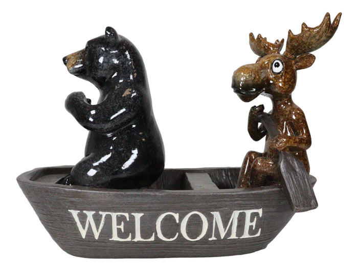 Ebros Gift Western Rustic Black Bear And Elk Moose Rowing Boat Canoe Decorative Figurine