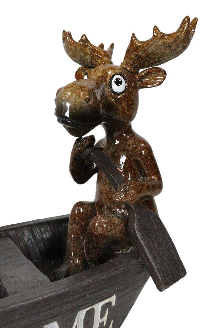 Ebros Gift Western Rustic Black Bear And Elk Moose Rowing Boat Canoe Decorative Figurine