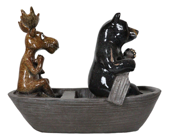 Ebros Gift Western Rustic Black Bear And Elk Moose Rowing Boat Canoe Decorative Figurine