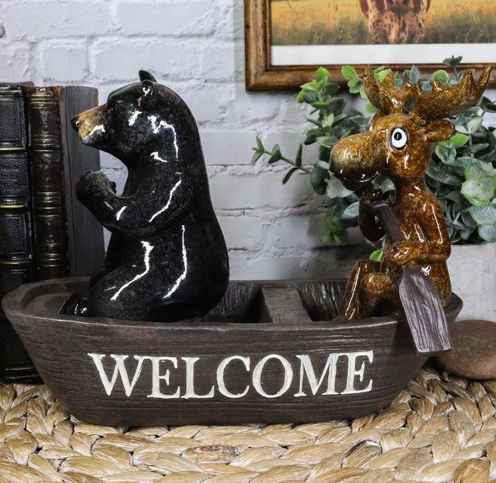 ebros gift Western Rustic Black Bear and Elk Moose Rowing Boat Canoe Decorative Figurine