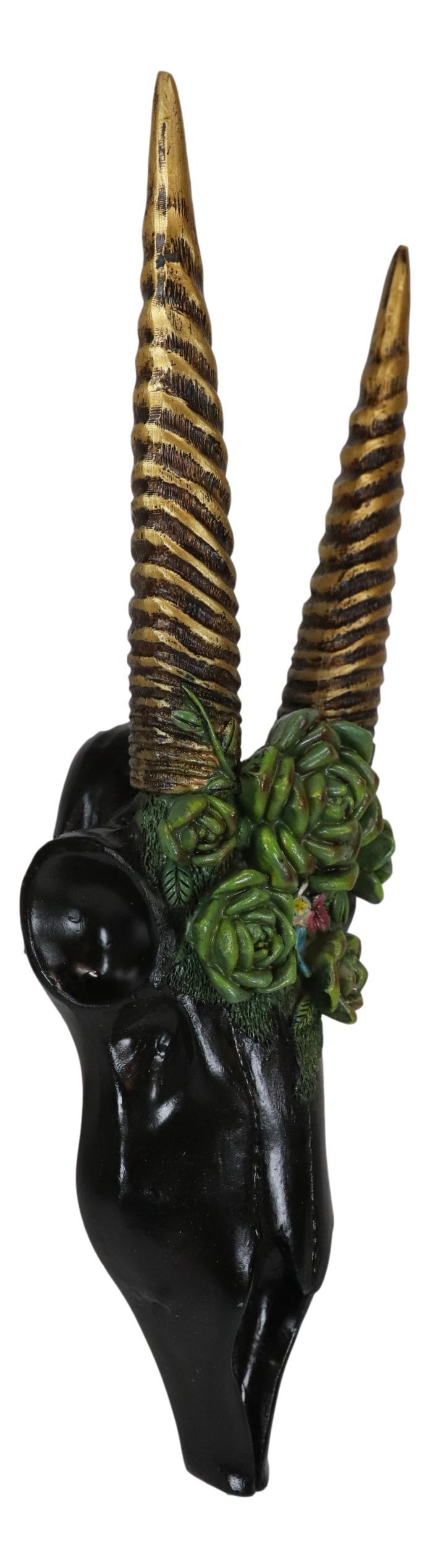 Ebros Gift Western Rustic Black Rhim Gazelle Antelope Skull With Roses Wall Trophy Decor