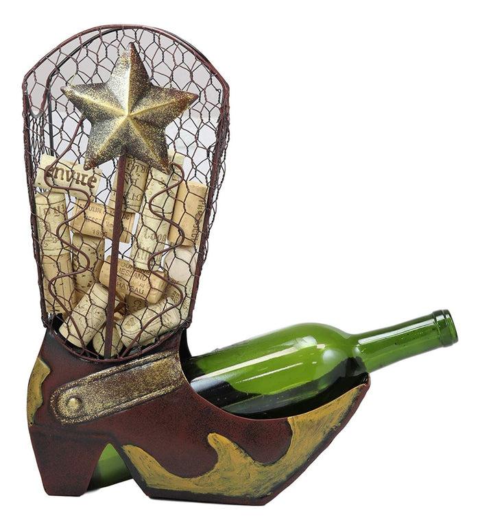 Ebros Gift Western Rustic Cowboy Cowgirl Boot Texas Star Decorative Cork And Wine Holder