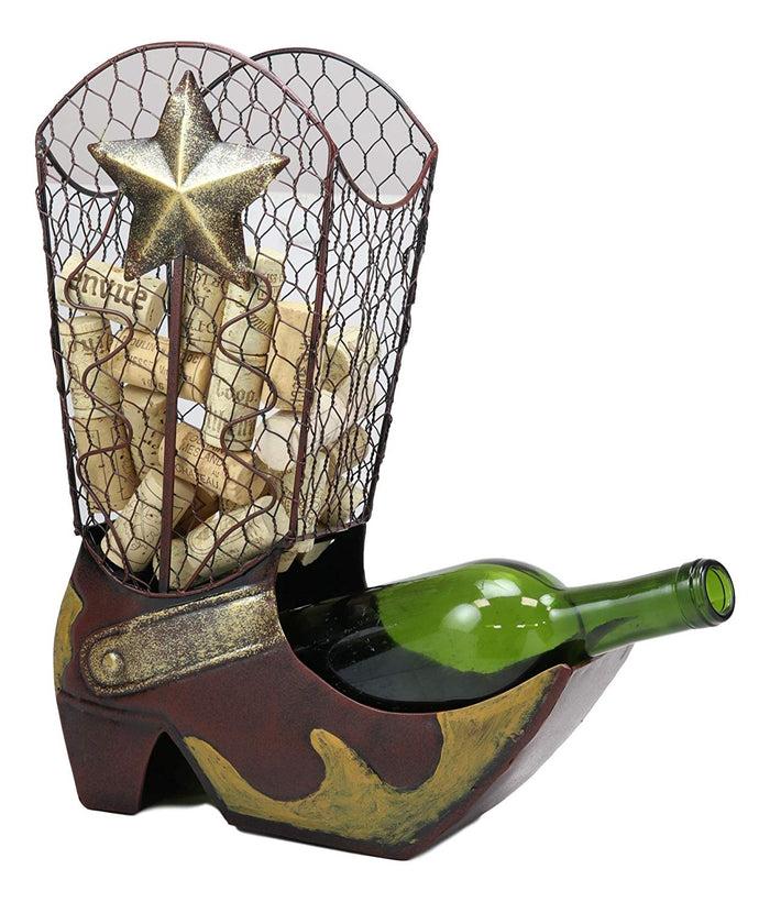 ebros gift Western Rustic Cowboy Cowgirl Boot Texas Star Decorative Cork and Wine Holder